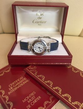 Cartier　カルティエ　マストコリゼ　590002　クオーツ　イエローゴールド　革ベルト　アイボリー　レッド　レディース　腕時計松前R56店