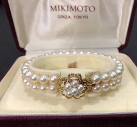 MIKIMOTO ミキモト パール ブレスレット 2連 真珠5～5.5ミリ シルバーメッキ/290522【BJ】
