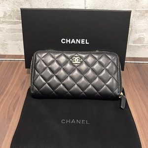 シャネル(CHANEL) ラムスキン マトラッセ 長財布 黒 SAランク