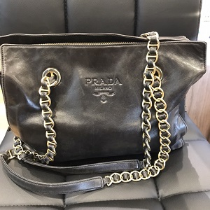 プラダ（PRADA) チェーンショルダーバッグ ナッパレザー ナイロン ...