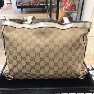 グッチ(GUCCI) GGキャンバス ゴールド金具 ベージュ トートバッグ ...