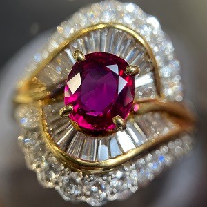 ルビー 1.06ct 1.03ct 18金(K18) Pt900 リング 買取相場