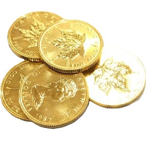 24金(K24) 投資用地金 メイプルリーフ金貨1/4オンス 5枚 買取相場