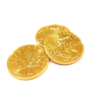 24金(K24) 投資用地金 メイプルリーフ金貨1/4オンス 3枚 買取相場
