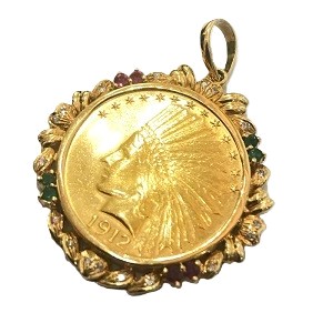 21.6金×18金(K24×K18) インディアンコイン1912トップ アクセサリー 買取相場