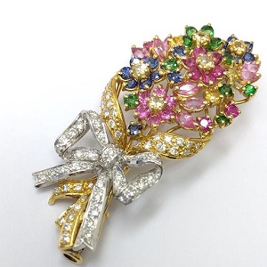 サファイア MS(1.52ct ダイヤモンド MD(0.41ct MR(0.38ct マルチカラーブローチ K18 買取相場