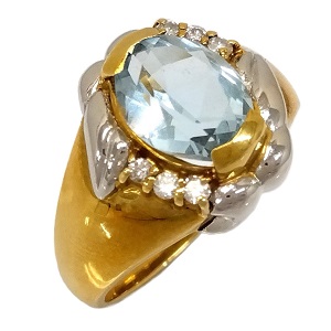 アクアマリン AQ(石目不明 推定1.5ct メレダイヤ MD(0.09ct 18金(K18) Pt900 リング 買取相場