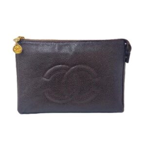 シャネル(CHANEL) セカンドバッグ ココマークミニポーチ キャビアスキン ゴールド金具 ブラック Aランク 買取相場