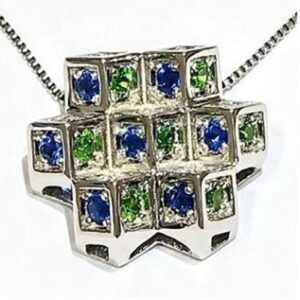 エメラルドE(0.18ct メレダイヤ0.14ct メレサファイア0.19ct PT900 PT850 ネックレス ジュエリー 買取相場