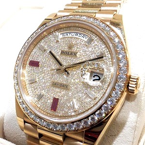 ロレックス(ROLEX) デイデイト 228348RBR ベゼルダイヤ 文字盤ダイヤ YG 完品 Aランク 買取相場