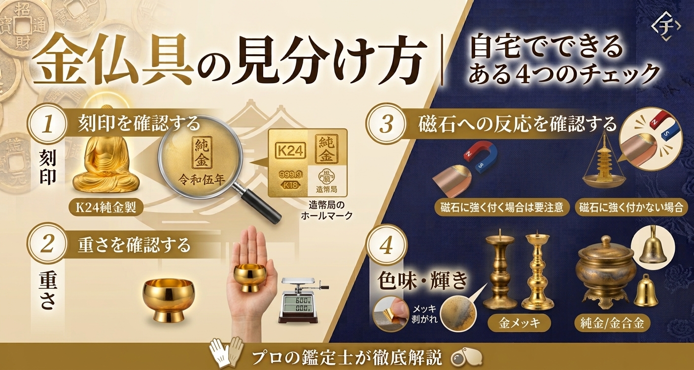 金仏具の見分け方｜自宅でできる4つのチェック　解説バナー